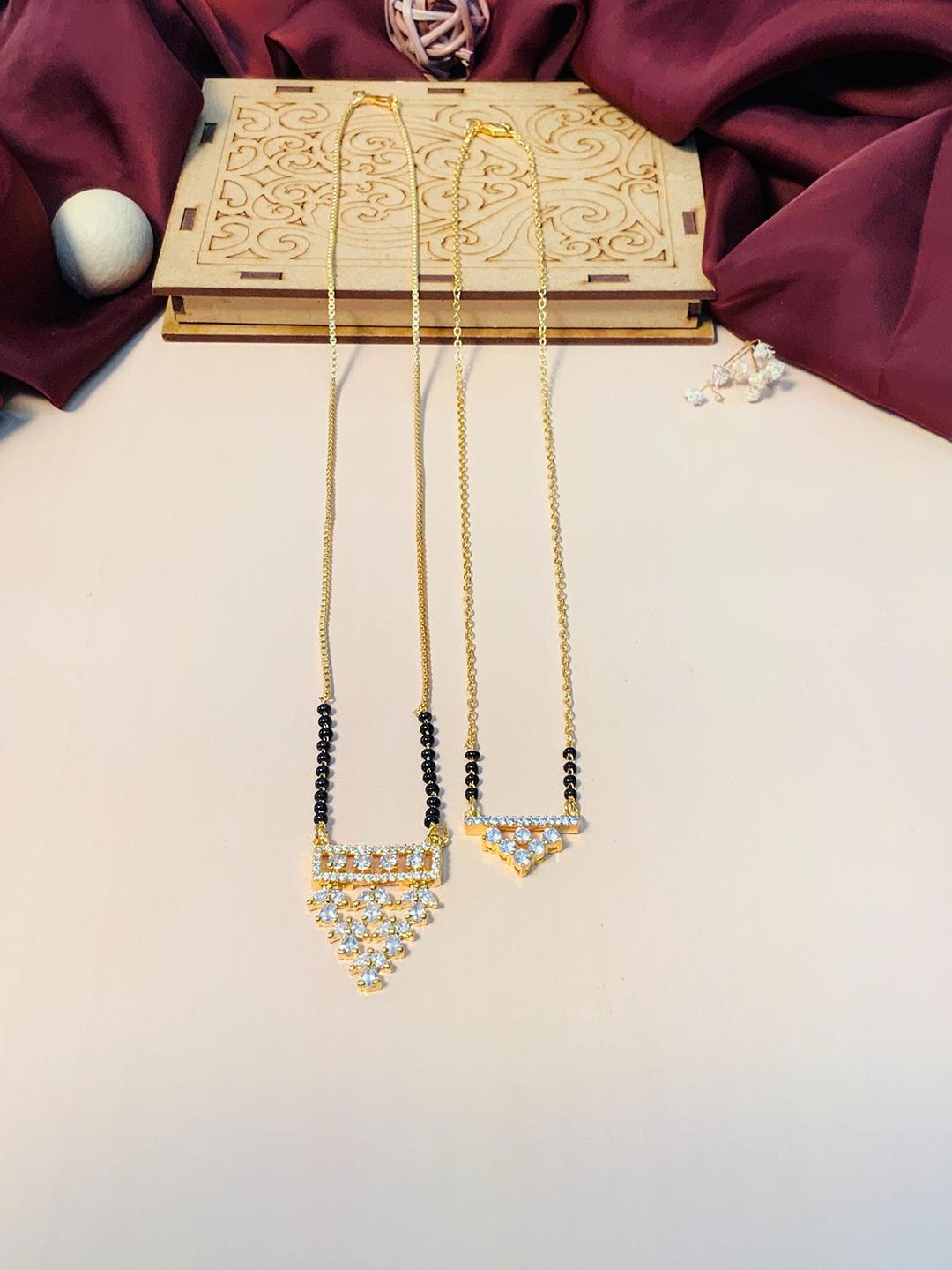 

ABDESIGNS Set Of 2 Gold Plated AD Studded & Beaded Mangalsutras