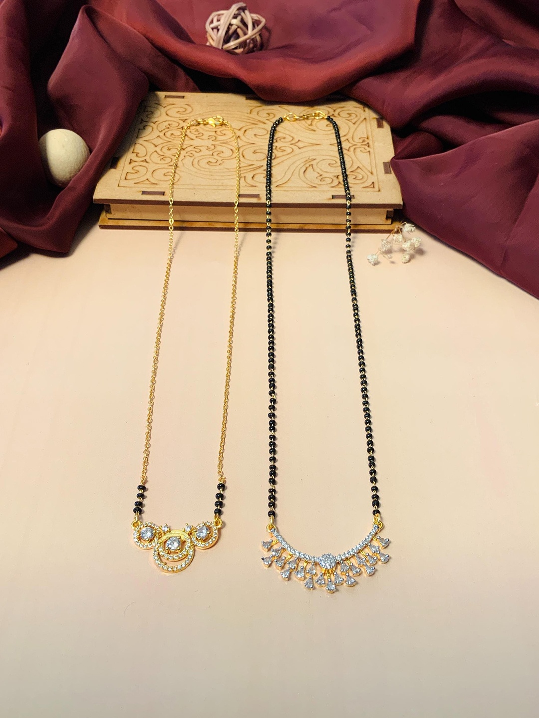 

ABDESIGNS Set Of 2 Gold Plated AD Studded & Beaded Mangalsutras