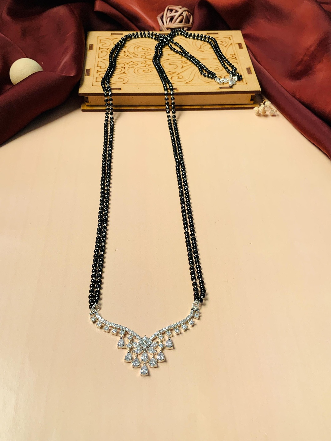 

ABDESIGNS Silver Plated Stone Studded & Beaded Mangalsutra