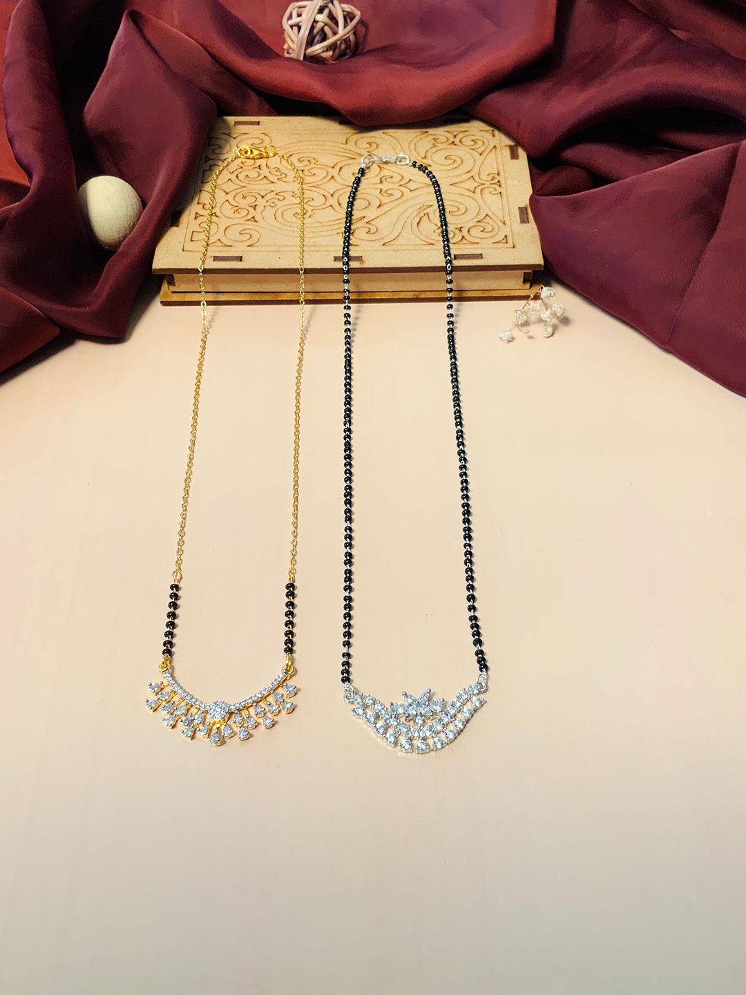 

ABDESIGNS Set Of 2 Gold Plated AD Studded & Beaded Mangalsutras