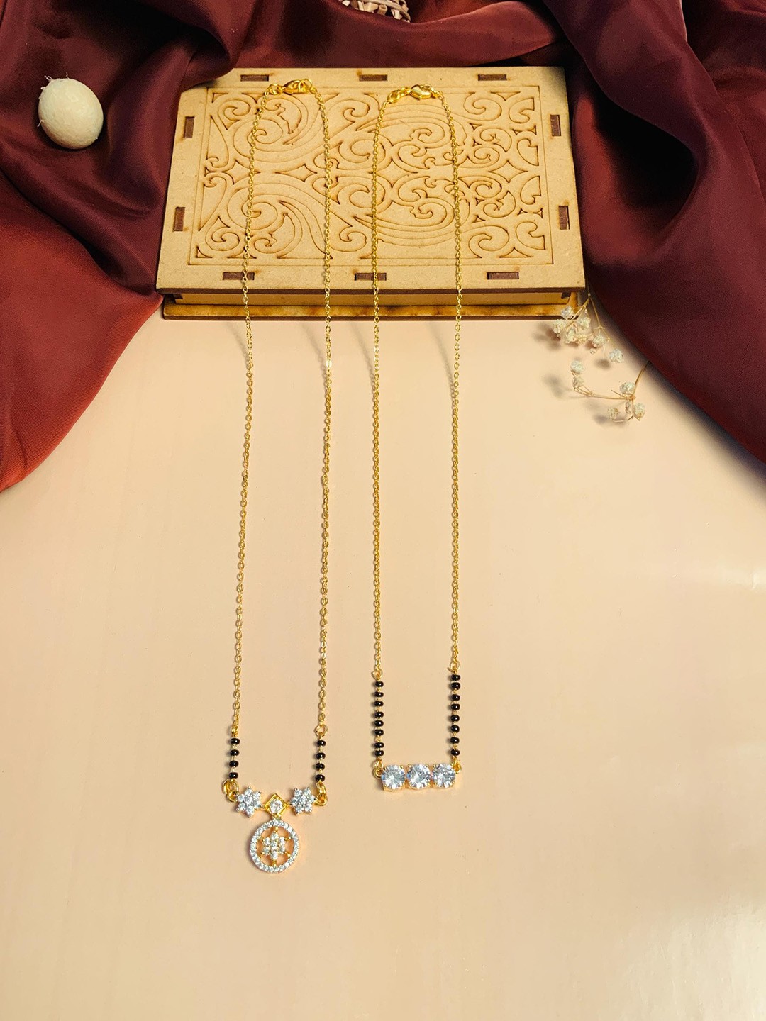 

ABDESIGNS Set Of 2 Gold Plated AD Studded & Beaded Mangalsutras