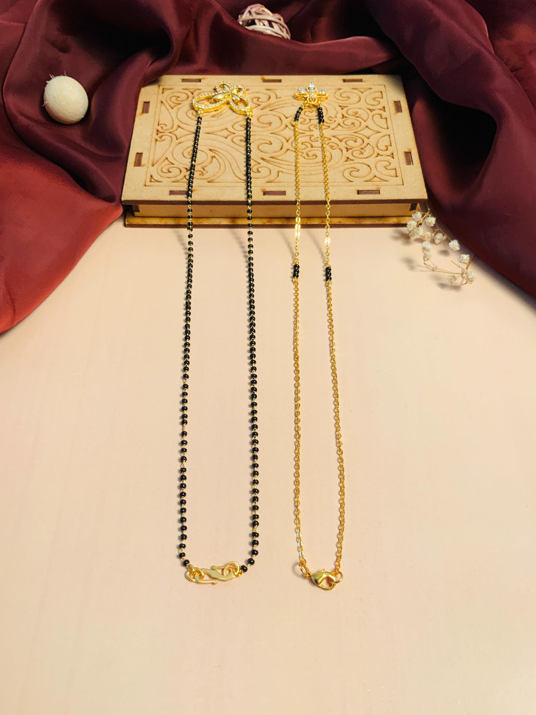

ABDESIGNS Set Of 2 Gold-Plated American Diamond-Studded & Beaded Mangalsutra