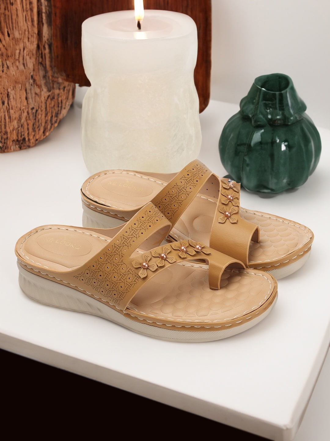 

XE Looks Embellished Doctor Ortho Lightweight One Toe Flats, Beige