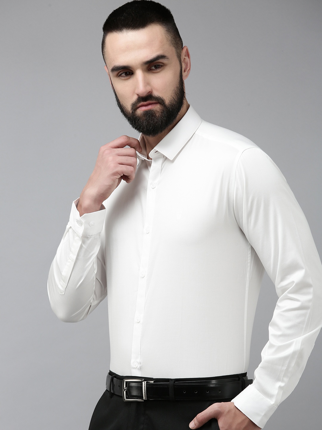 

V Dot Men Pure Cotton Slim Fit Formal Shirt, White