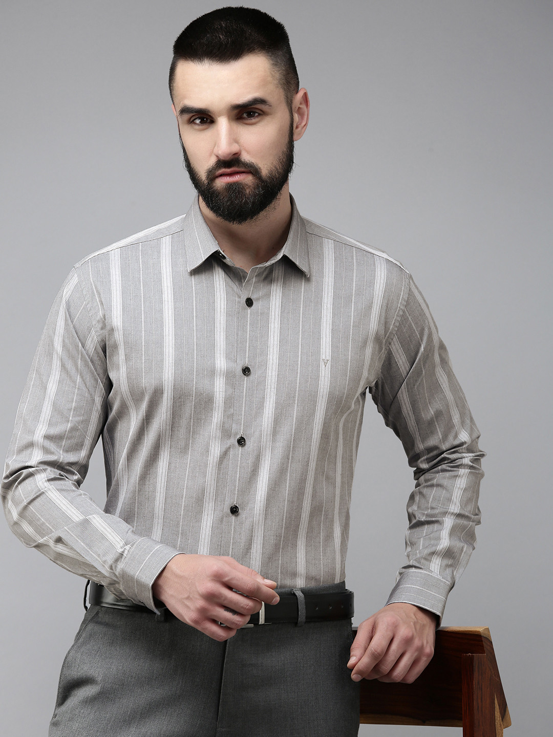 

V Dot Slim Fit Formal Shirt, Grey