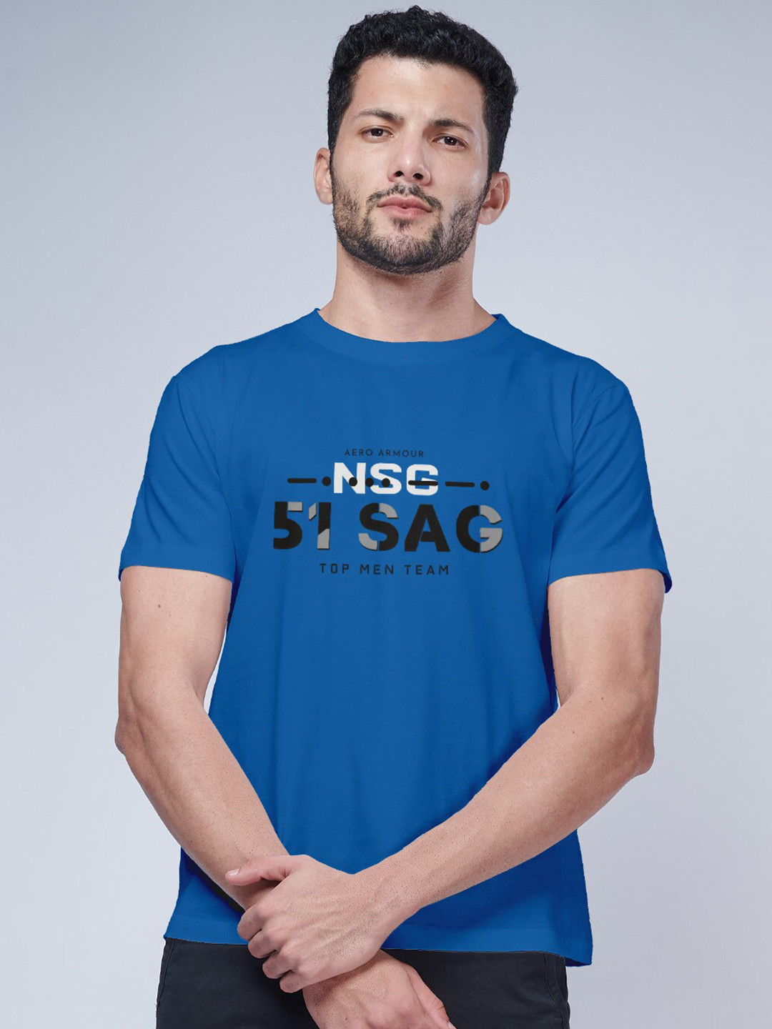 

Aero Armour Typography Printed Pure Cotton T-shirt, Blue