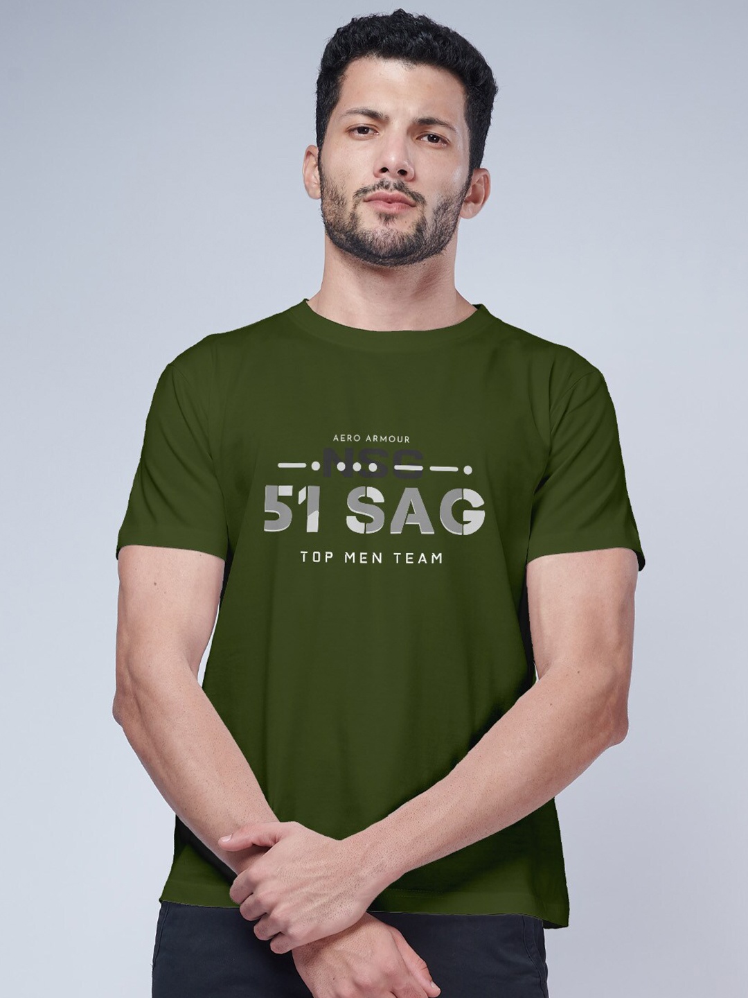 

Aero Armour Typography Printed Pure Cotton T-shirt, Olive