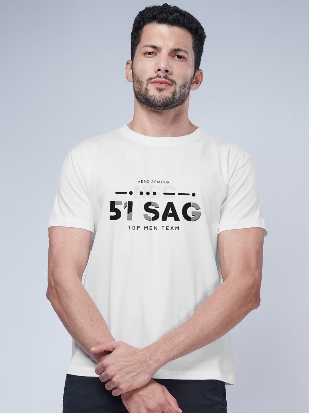 

Aero Armour Typography Printed Pure Cotton T-shirt, White