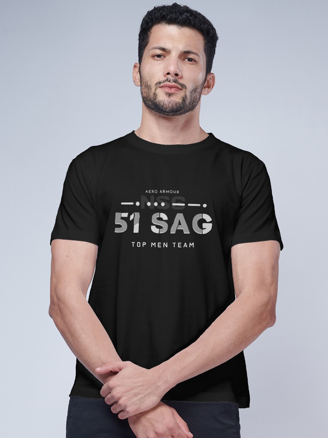 

Aero Armour Typography Printed Pure Cotton T-shirt, Black