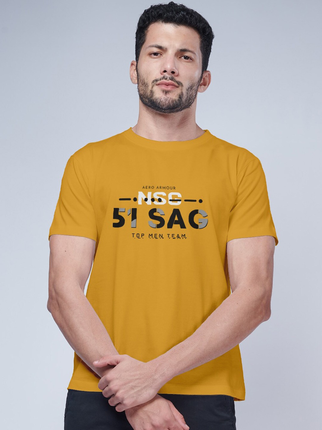 

Aero Armour Typography Printed Pure Cotton T-shirt, Yellow
