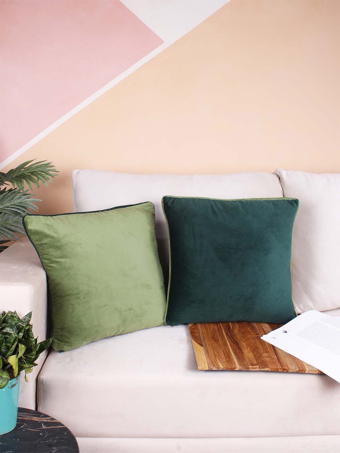 

STITCHNEST Green 2-Pieces Velvet Square Cushion Covers