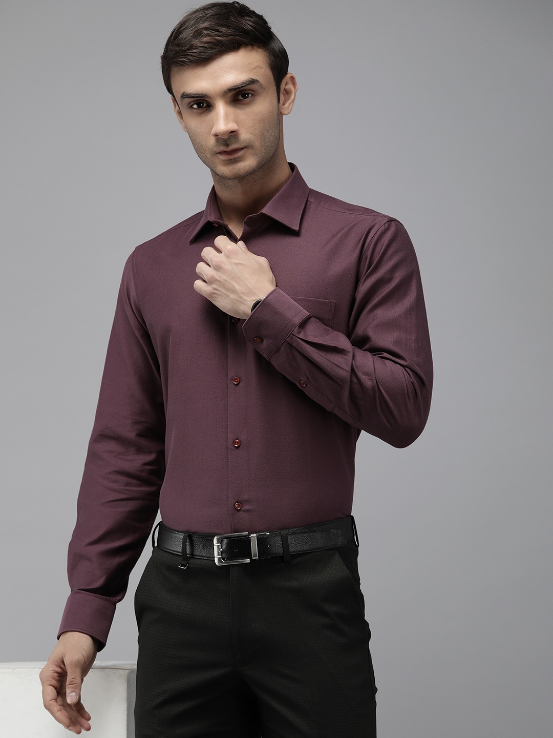 

Van Heusen Pure Cotton Self Design Textured Custom Formal Shirt, Burgundy
