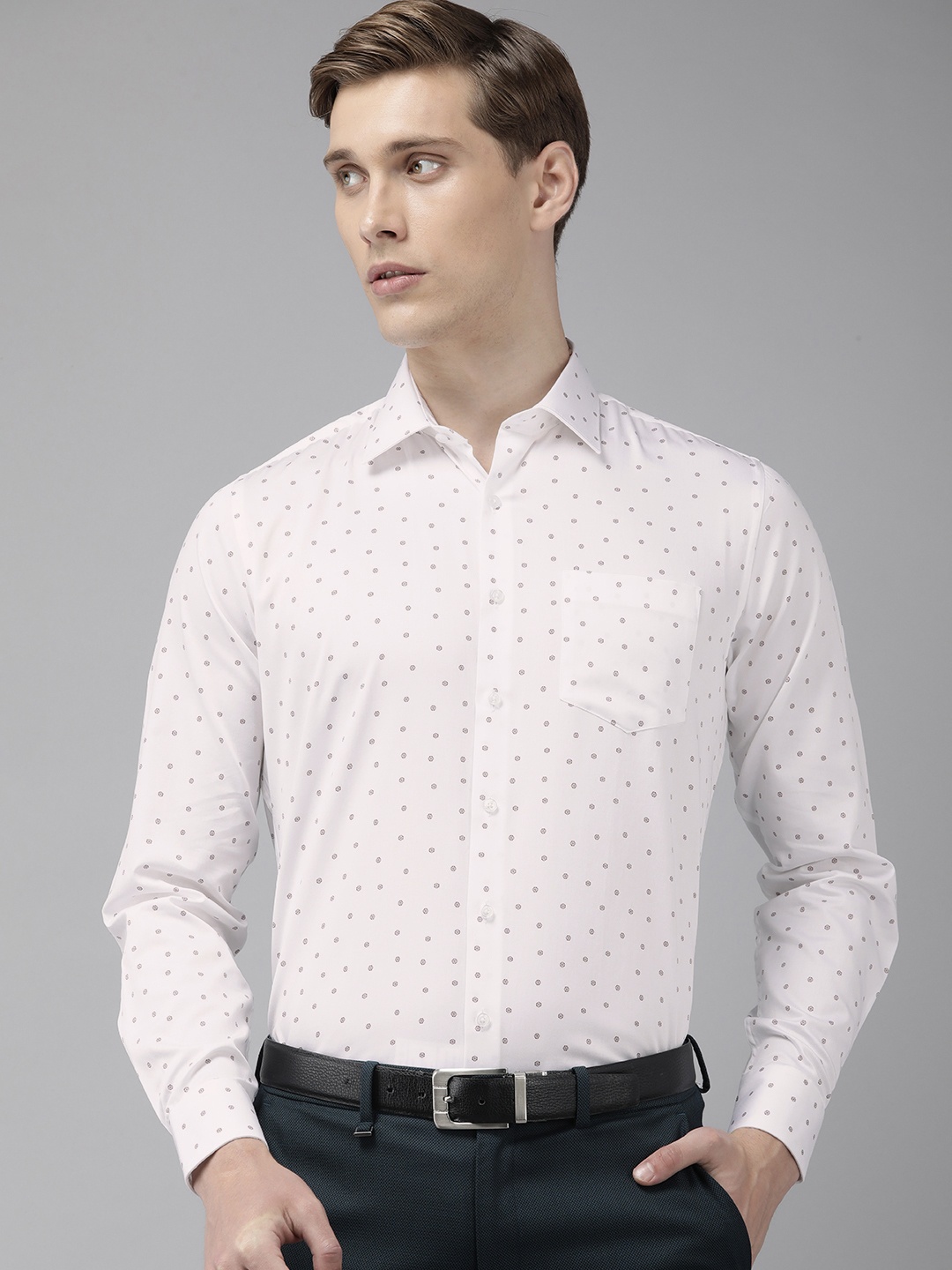 

Van Heusen Pure Cotton Slim Fit Floral Printed Formal Shirt, White