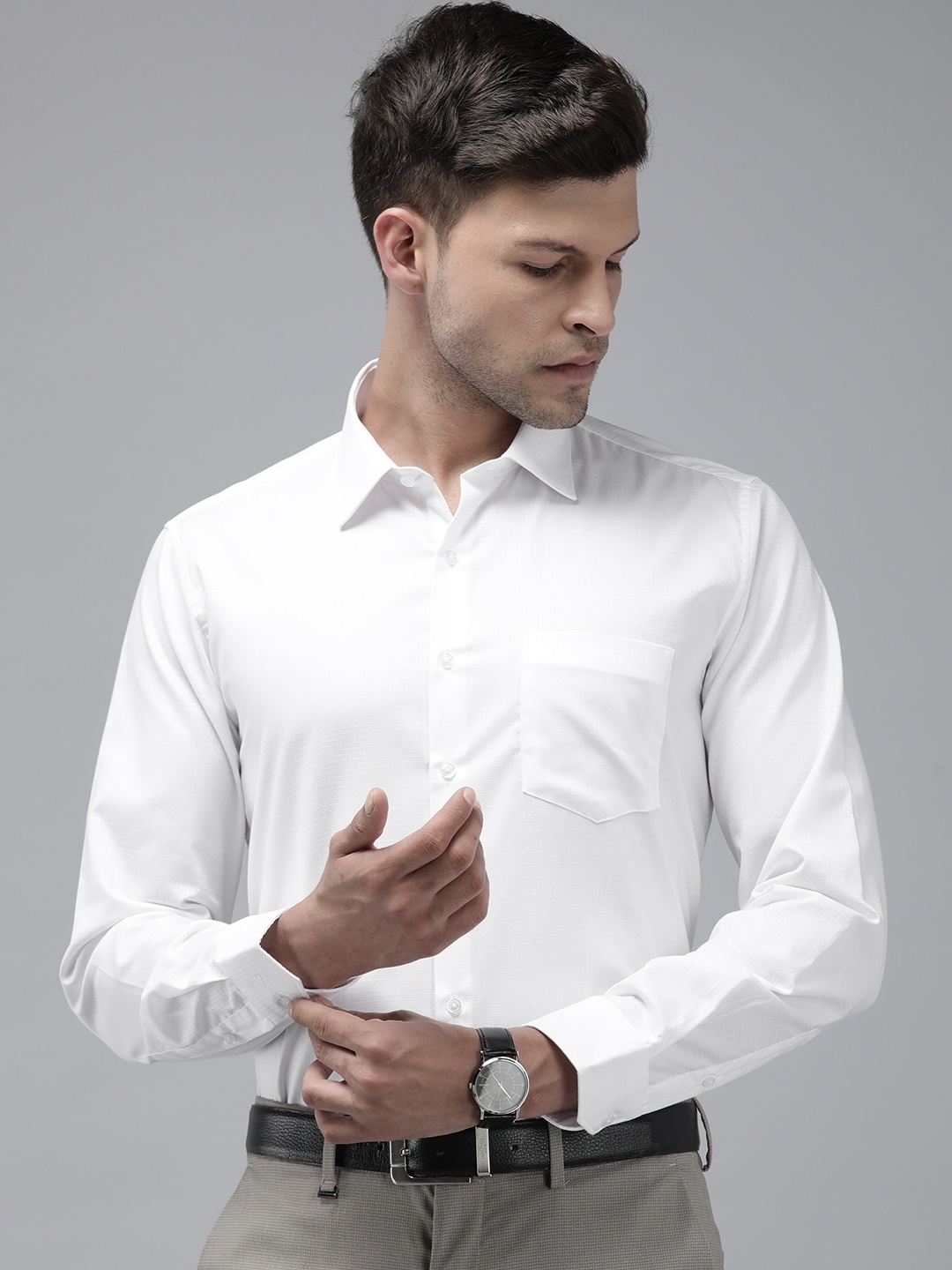 

Van Heusen Pure Cotton Self Design Textured Slim Fit Formal Shirt, White