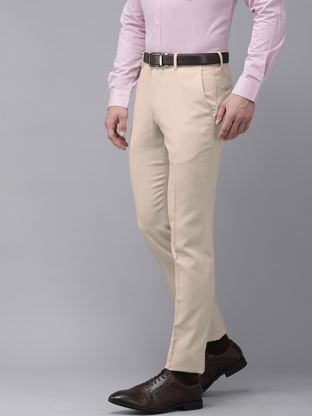 

Van Heusen Men Mid-Rise Textured Slim Fit Trousers, Beige