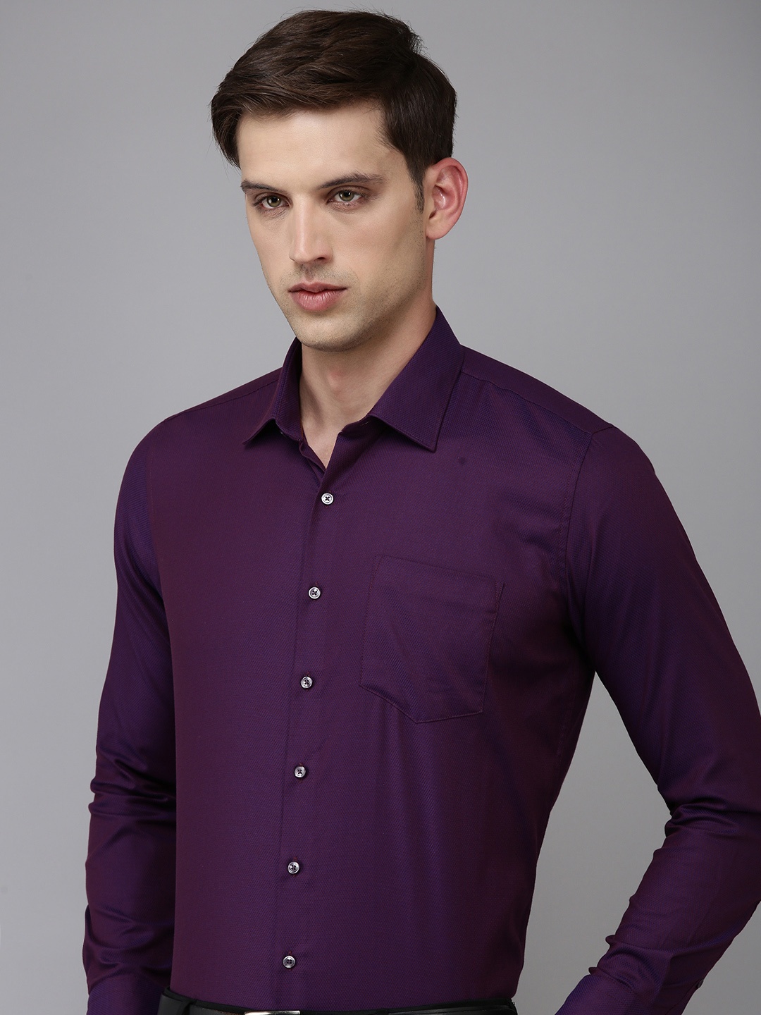 

Van Heusen Pure Cotton Self Design Slim Fit Textured Formal Shirt, Purple