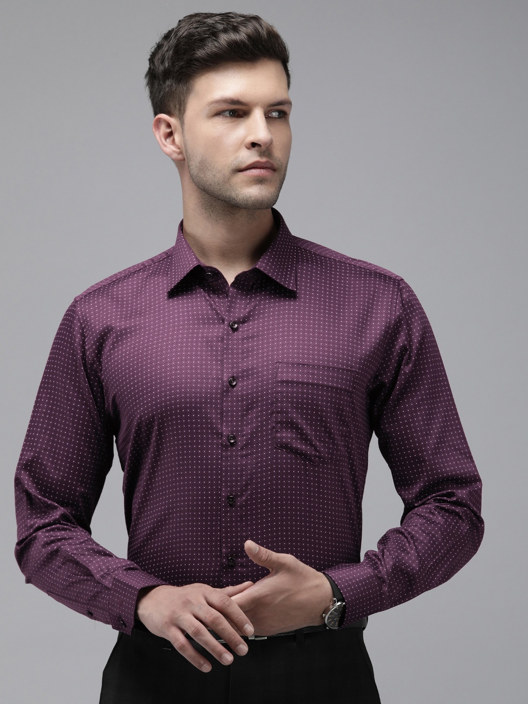 

Van Heusen Slim Fit Geometric Printed Pure Cotton Formal Shirt, Purple