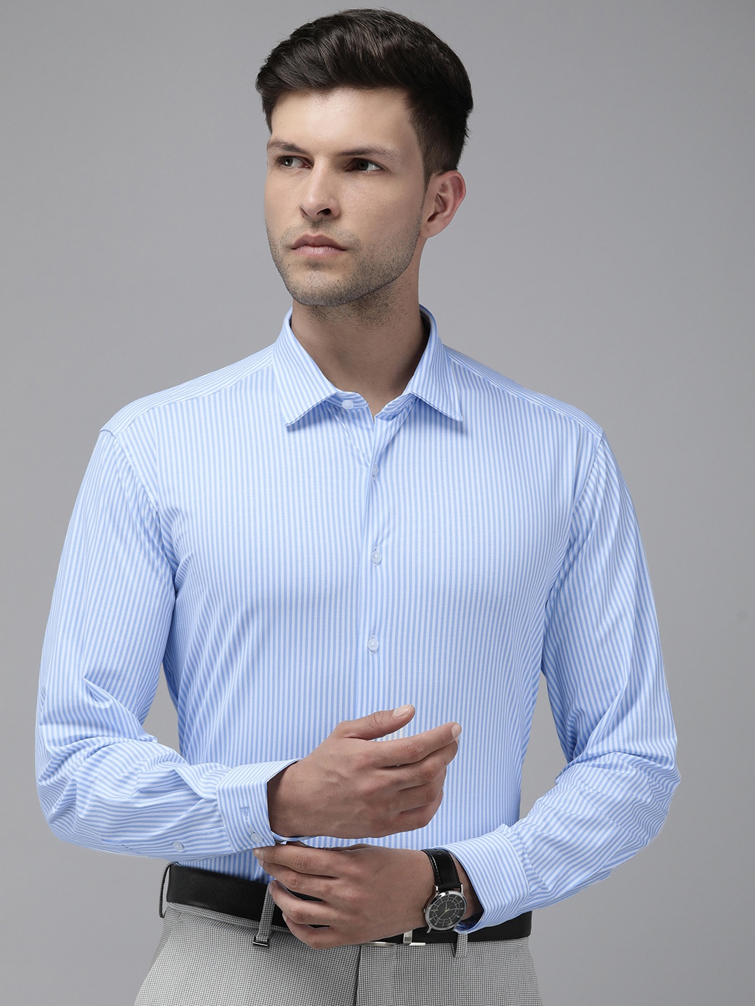 

Van Heusen Slim Fit Opaque Striped Formal Shirt, Blue