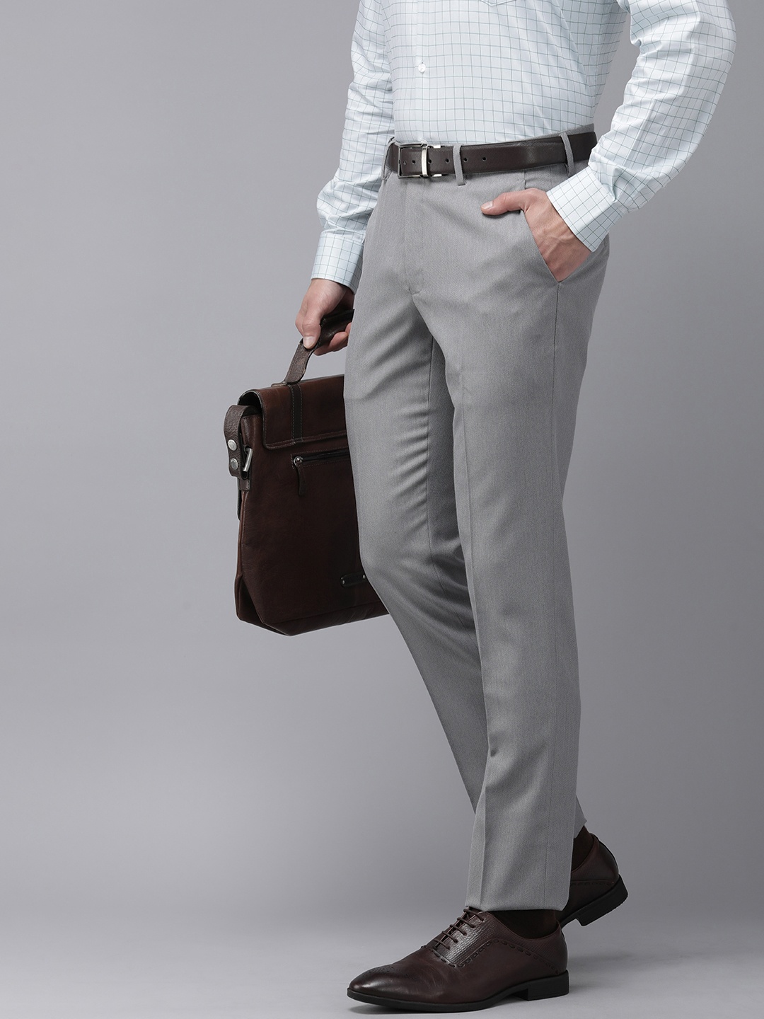 

Van Heusen Men Self Design Textured Slim Fit Trousers, Grey