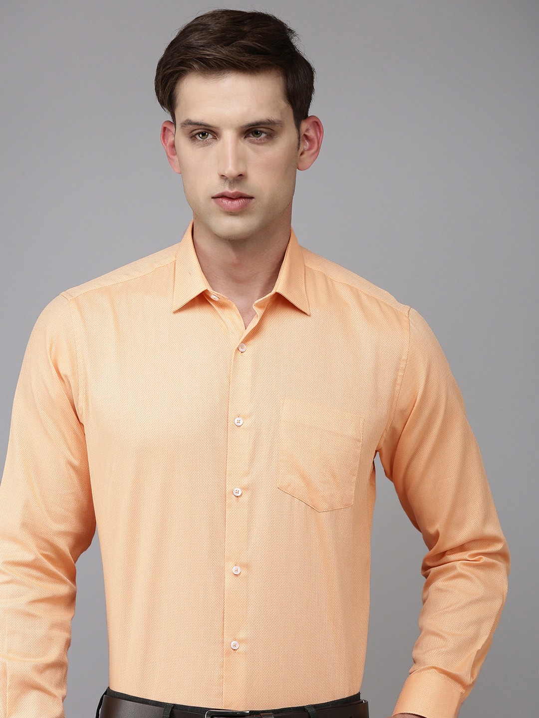 

Van Heusen Pure Cotton Self Design Custom Fit Textured Formal Shirt, Orange