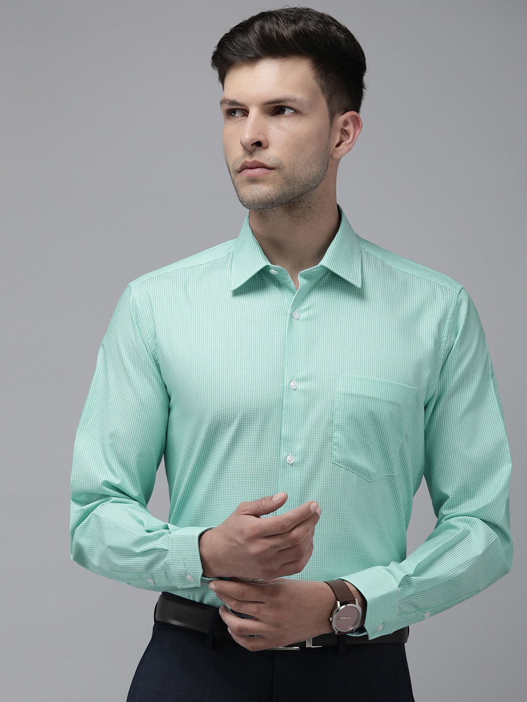 

Van Heusen Custom Fit Micro Checks Pure Cotton Formal Shirt, Sea green