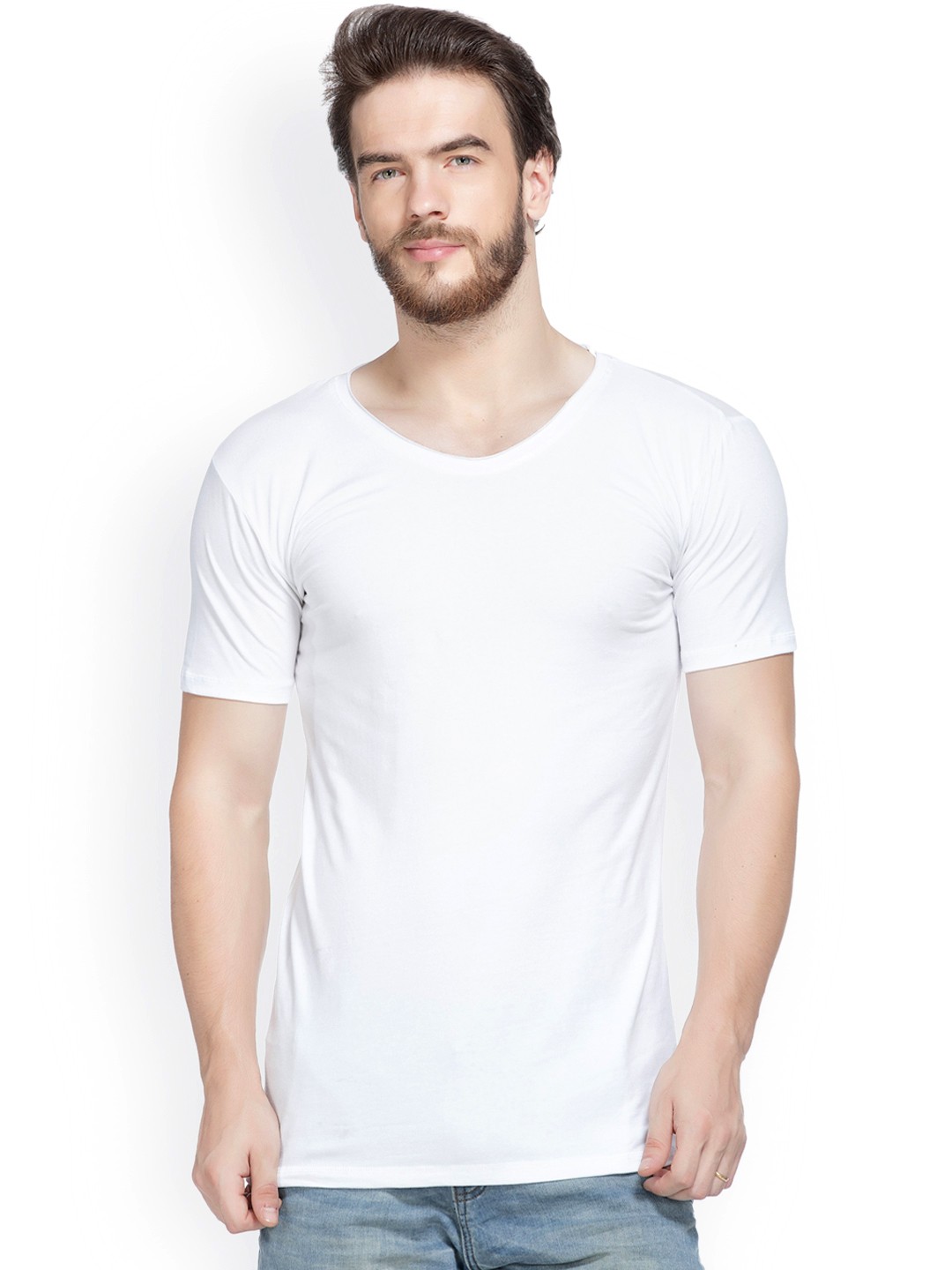 

Tinted Men White Solid Round Neck Slim Fit T-shirt
