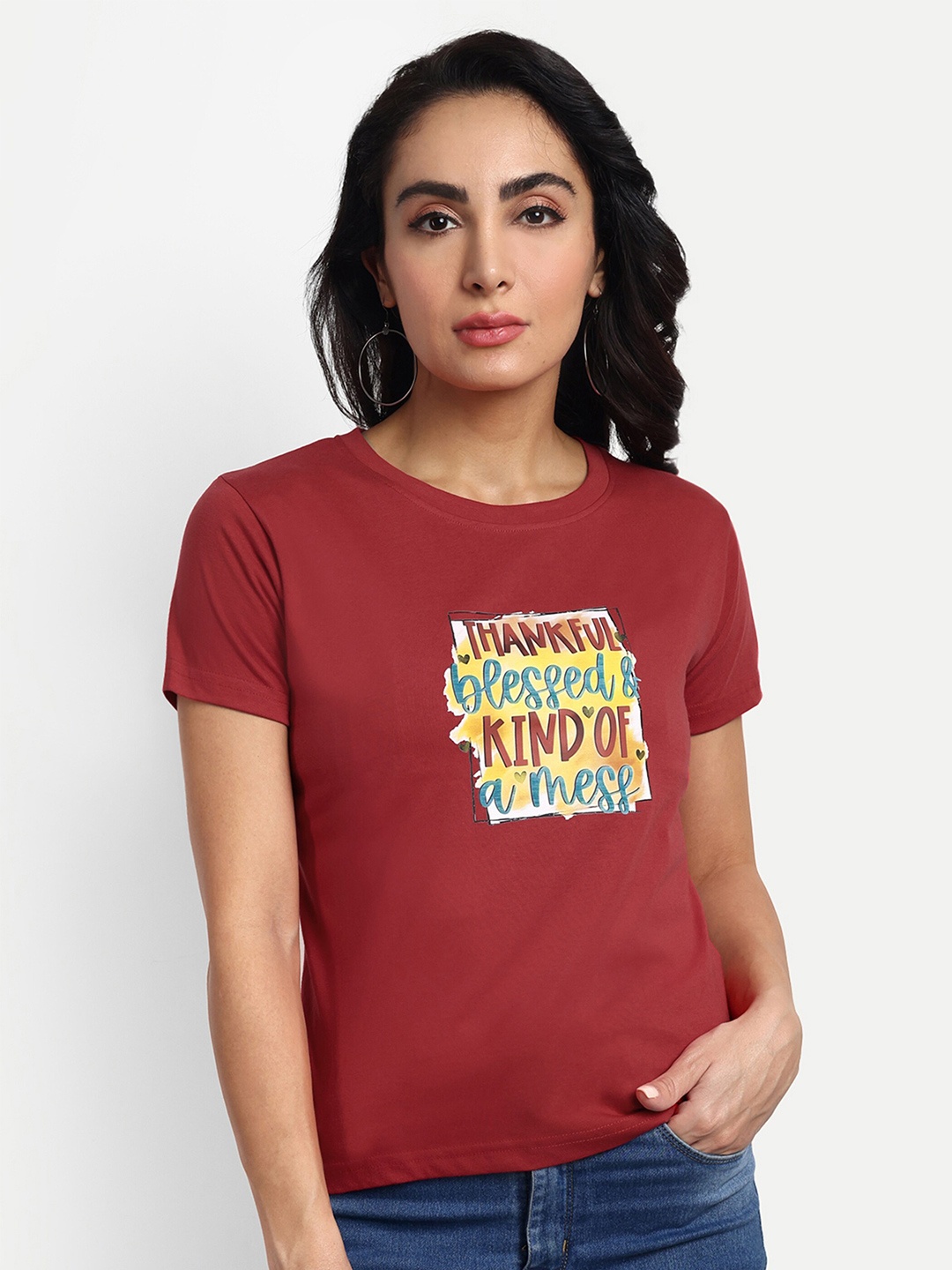 

VISO Typography Printed Cotton T-shirt, Red