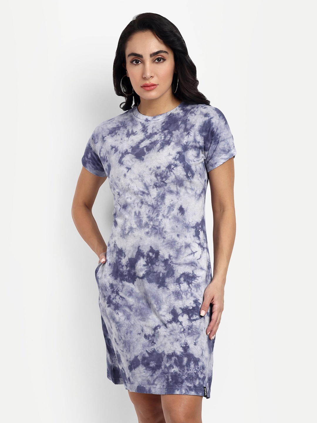 

VISO Blue Tie and Dye Dyed Cotton T-Shirt Dress