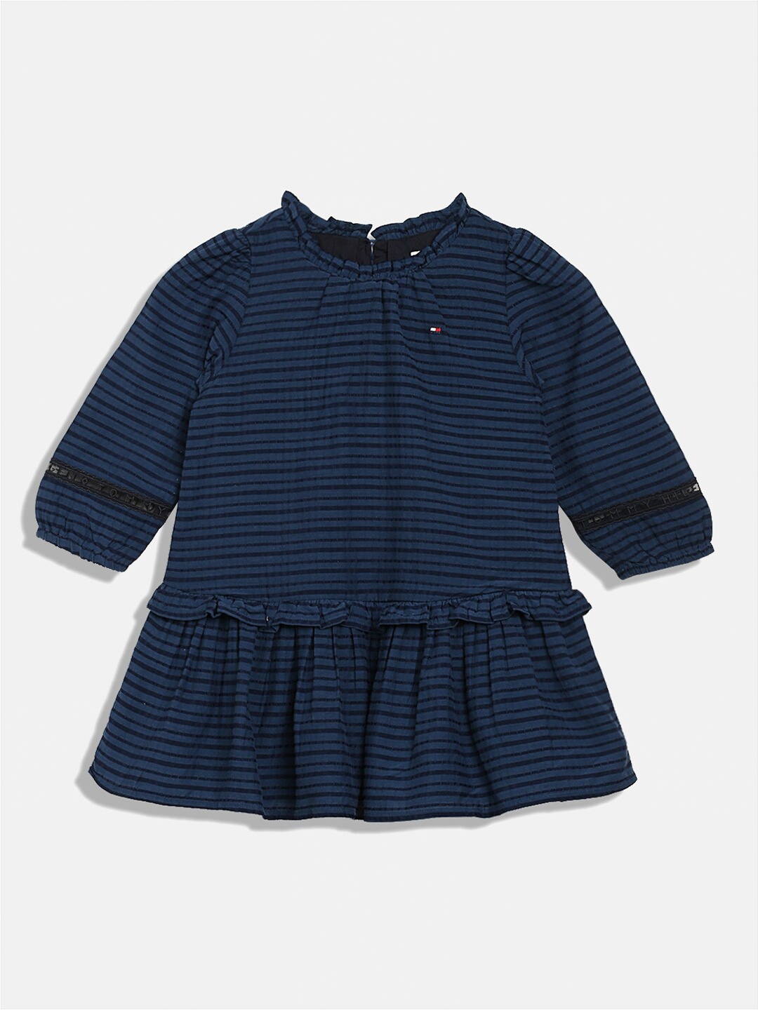 

Tommy Hilfiger Girls Striped Gathered Cotton Drop-Waist Dress, Blue