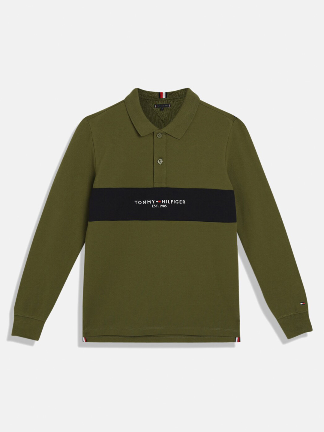 

Tommy Hilfiger Boys Brand Logo Printed Polo Collar T-shirt, Green