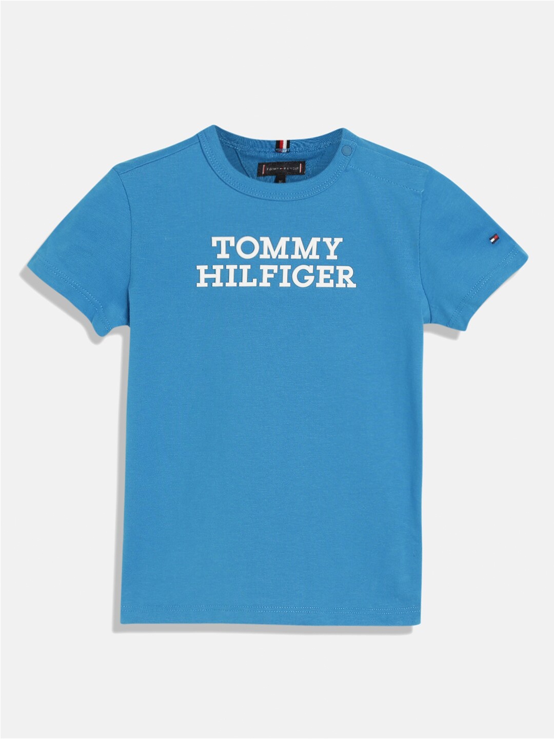 

Tommy Hilfiger Boys Typography Printed Pure Cotton T-Shirt, Blue