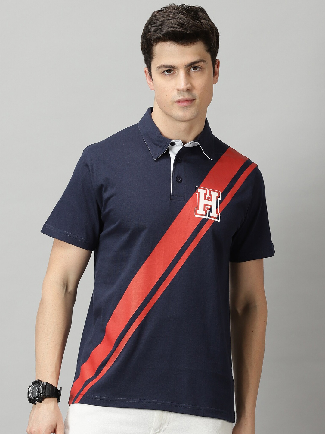 

THE HOLLANDER Polo Collar Cotton T-shirt, Navy blue