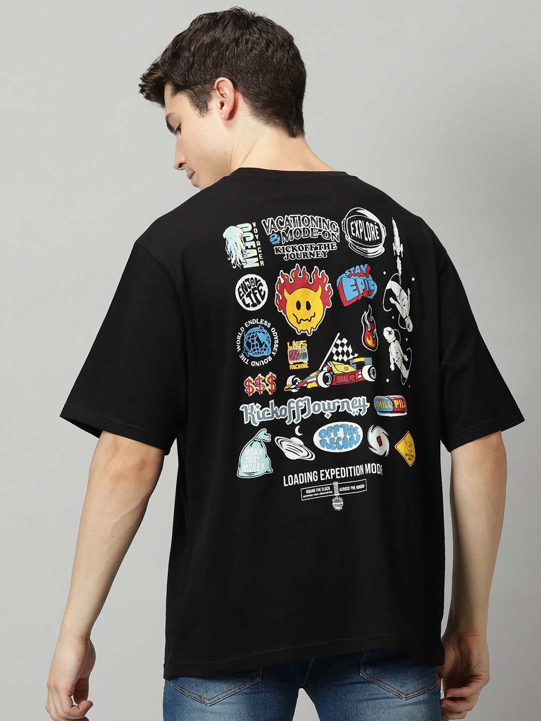 

THE HOLLANDER Graphic Printed Drop-Shoulder Sleeves Oversized Cotton T-Shirt, Black