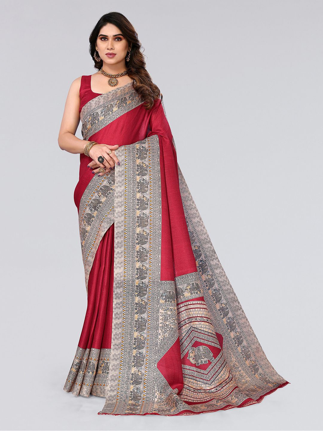 

KALINI Ethnic Motifs Printed Saree, Maroon