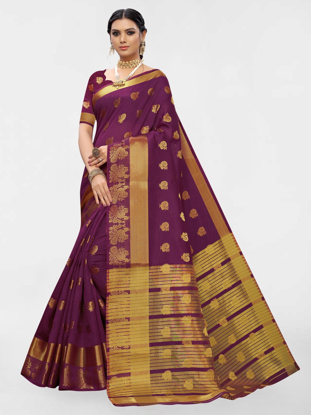 

KALINI Ethnic Motifs Woven Design Zari Silk Blend Saree, Purple