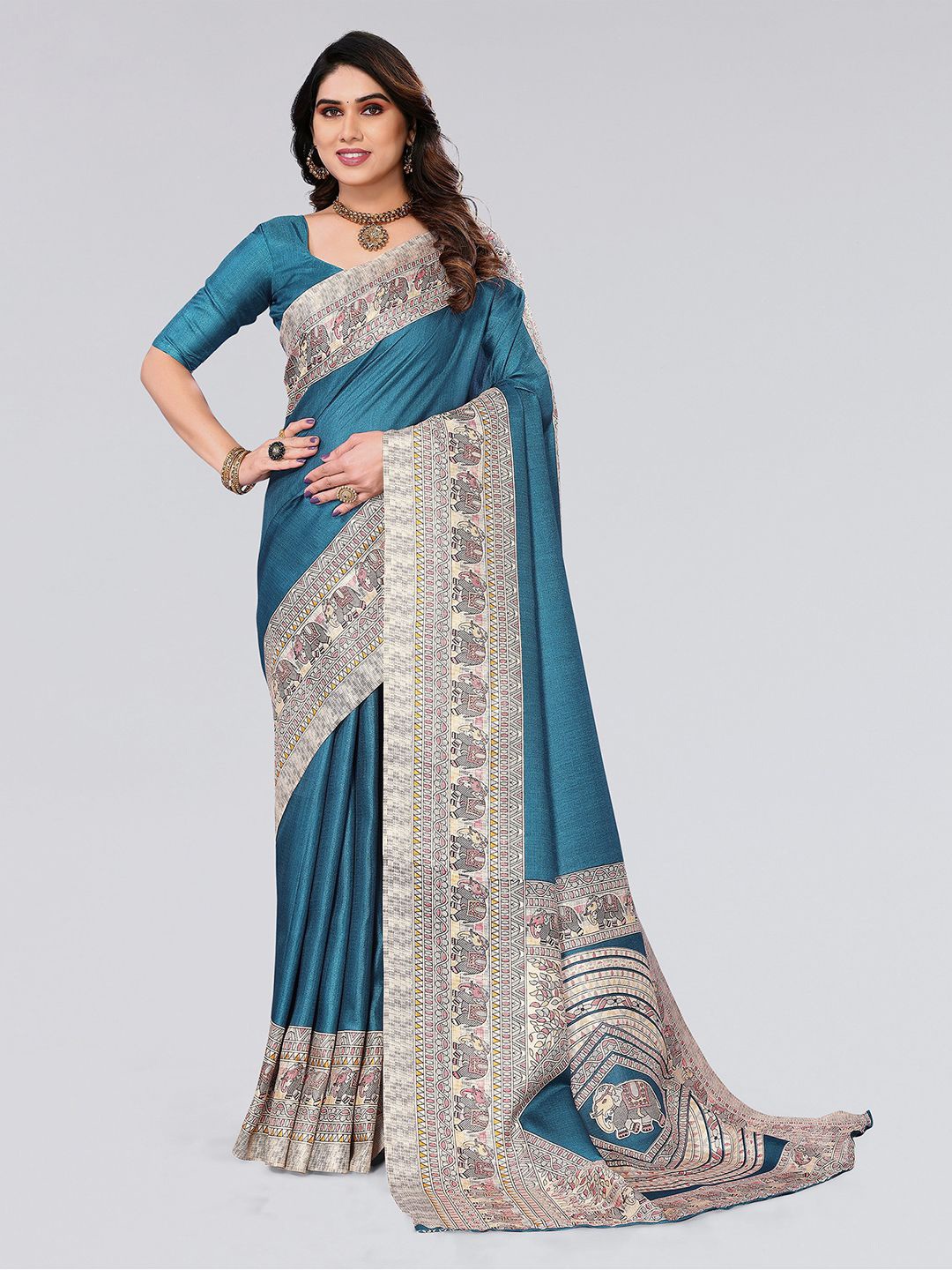 

KALINI Ethnic Motifs Printed Saree, Teal