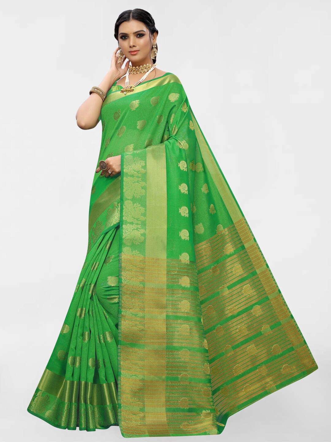 

KALINI Woven Design Zari Silk Blend Saree, Green