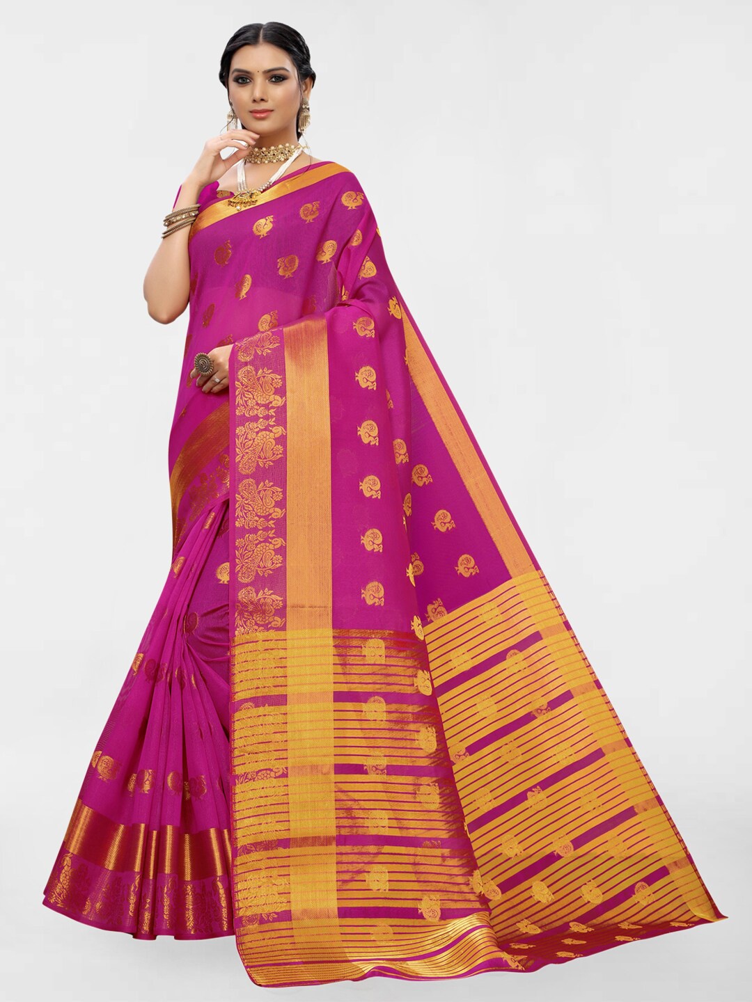 

KALINI Woven Design Zari Silk Blend Saree, Pink
