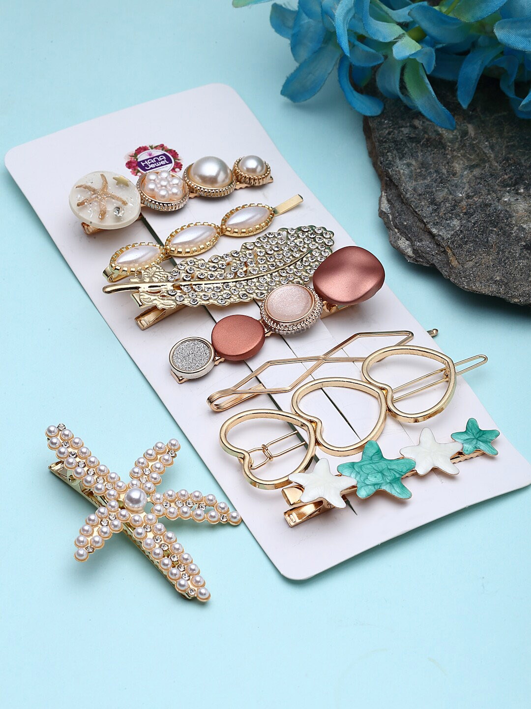 

VOGUE PANASH Set Of 8 Gold-Plated Embellished Claw Clips
