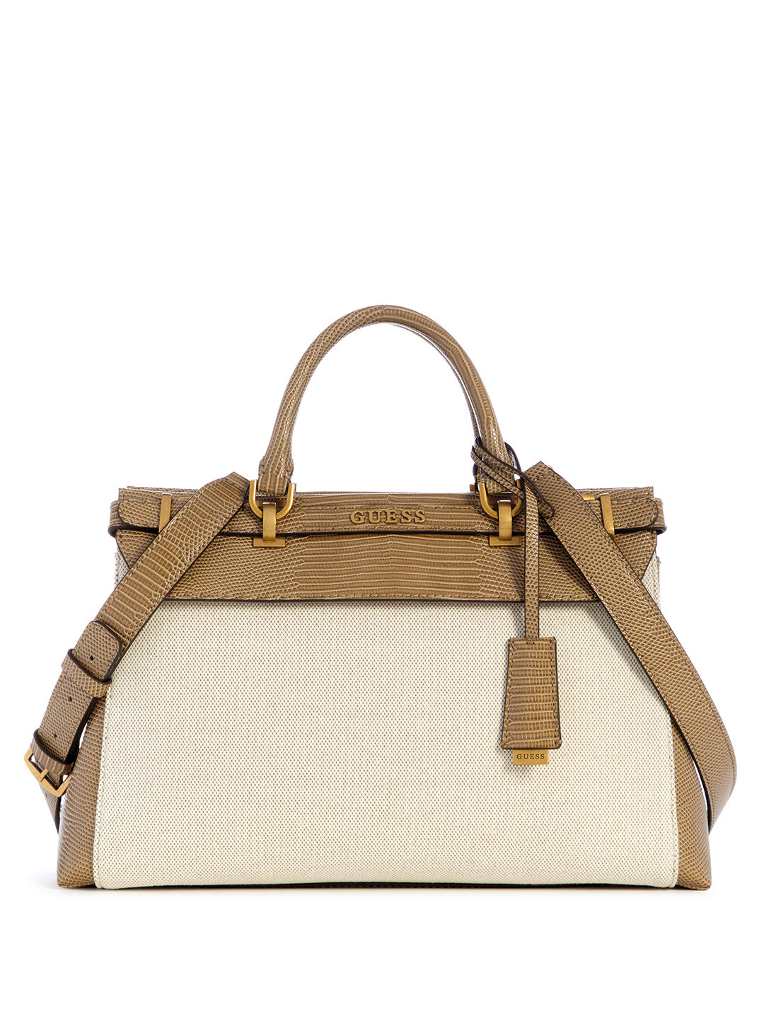 

GUESS Snake Skin Textured Structured Handheld Bag, Beige