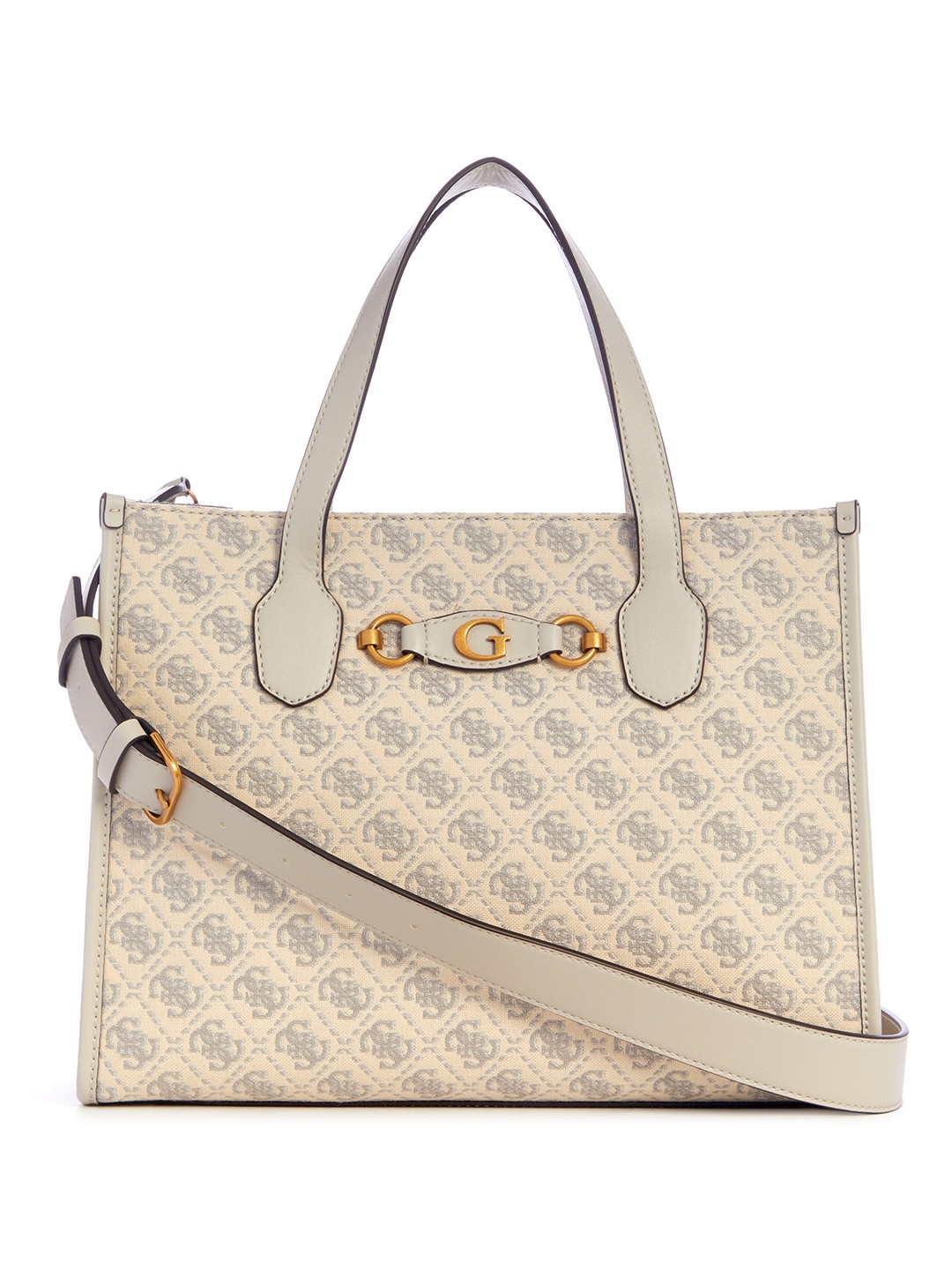 

GUESS Brand Logo Woven Design Structured Handheld Bag, Off white