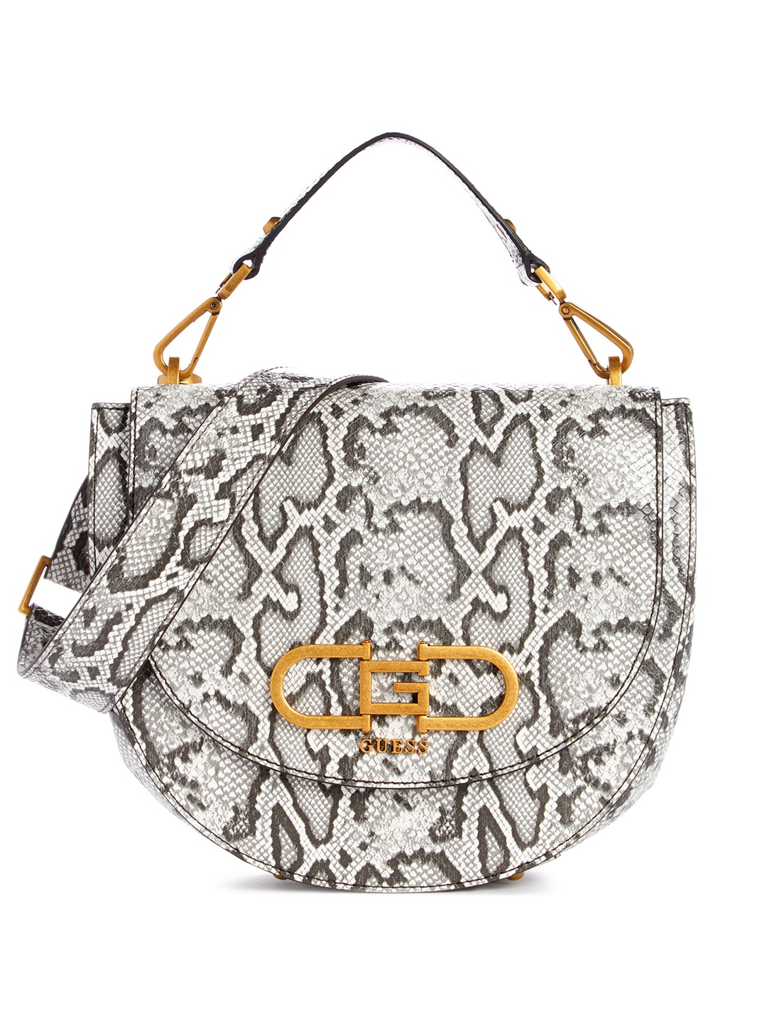 

GUESS Snakeskin Printed Structured Satchel, Off white