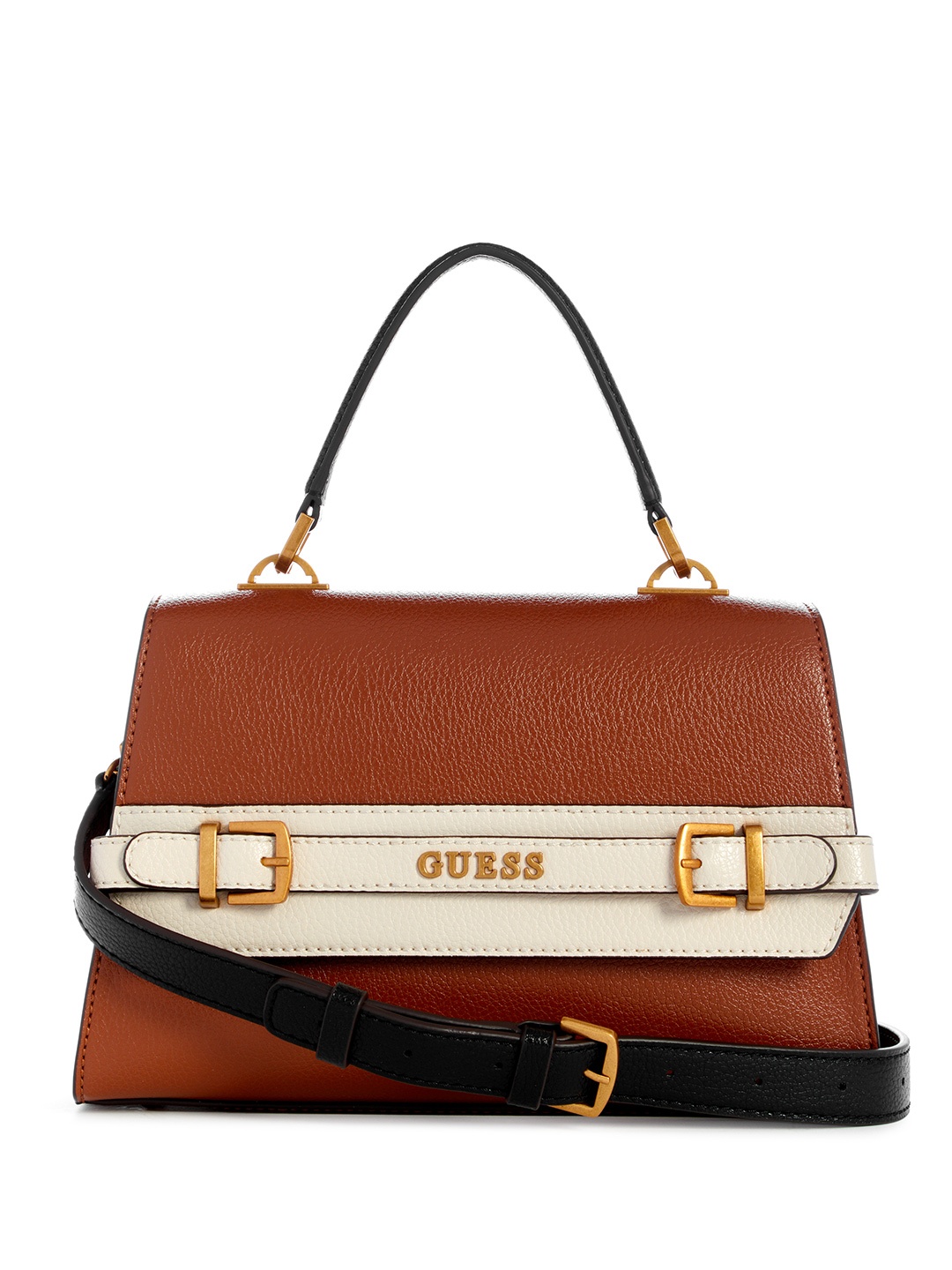 

GUESS Colourblocked Structured Satchel Bag, Brown