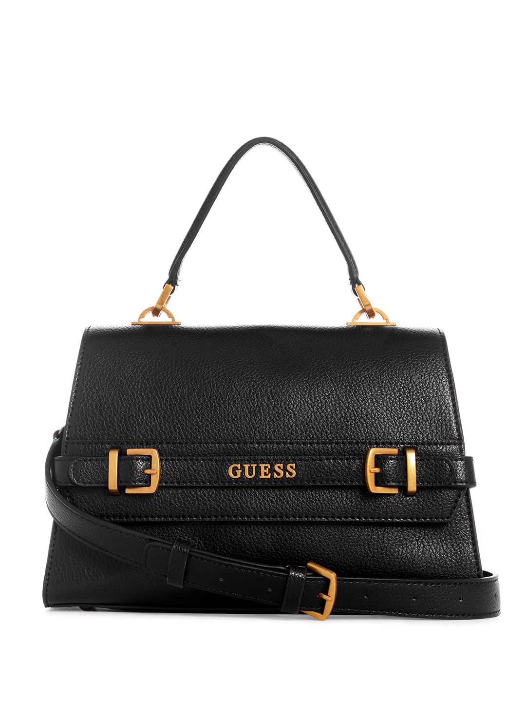 

GUESS Textured Structured Satchel Bag with Buckle Detail, Black