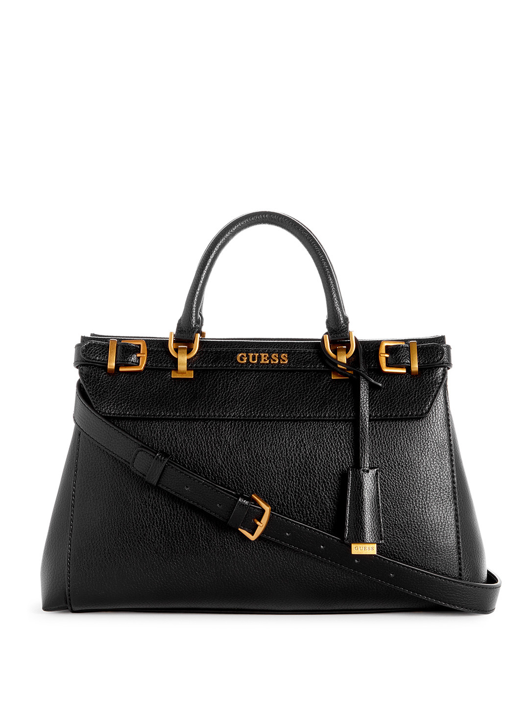 

GUESS Textured Structured Handheld Bag with Buckle Detail, Black