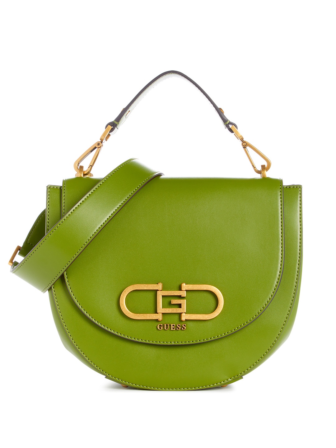 

GUESS Brand Logo Detail Half Moon Satchel Bag, Green