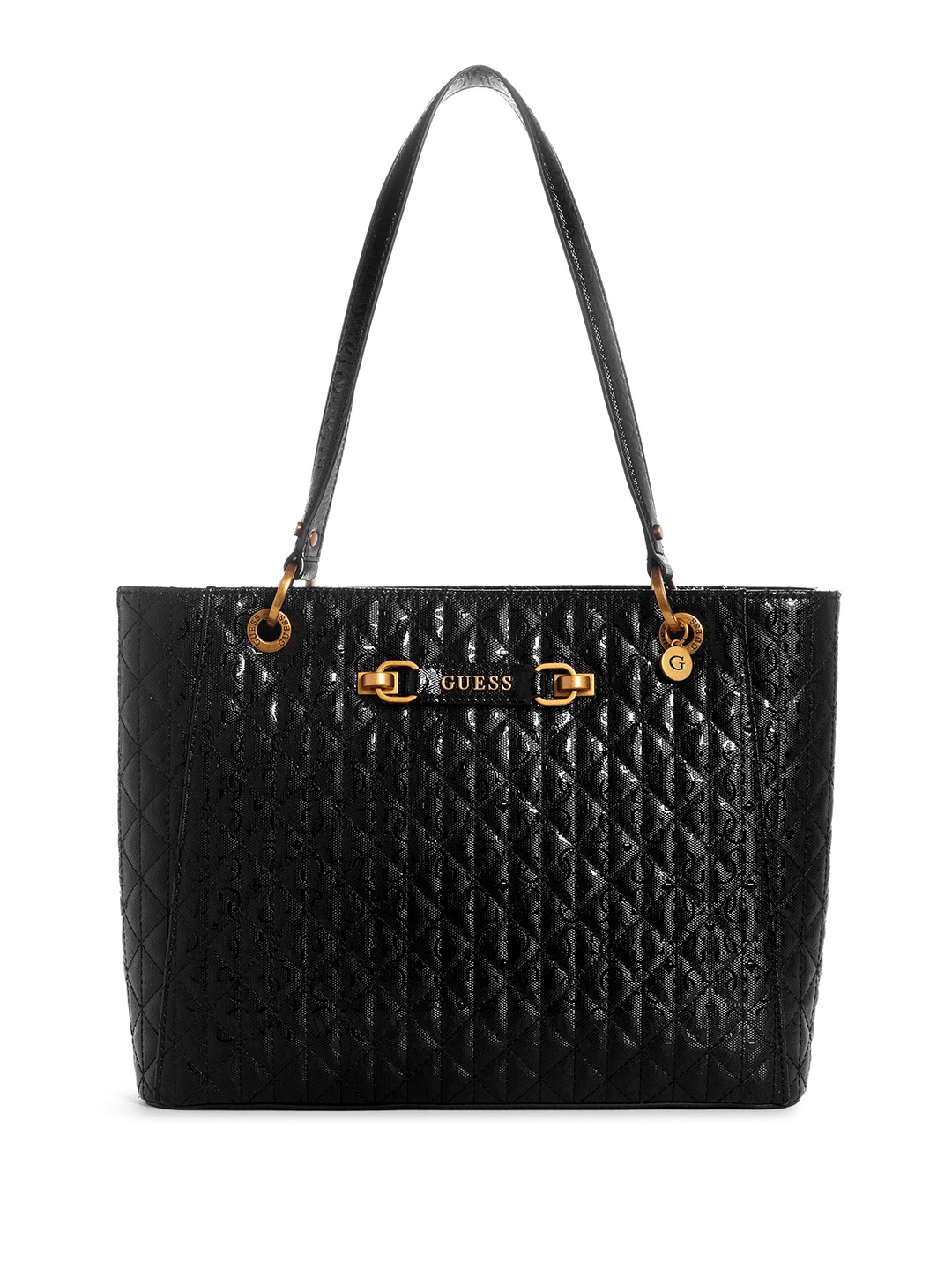 

GUESS Brand Logo Textured Structured Shoulder Bag, Black