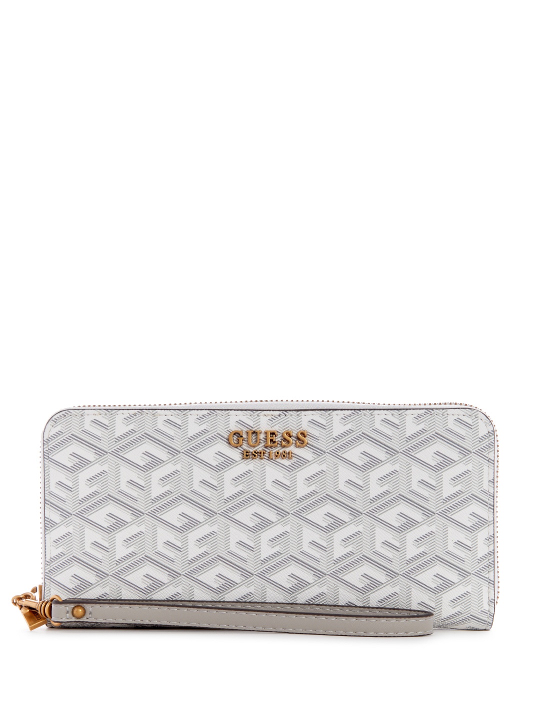 

GUESS Women Brand Logo Printed Zip Around Wallet, White