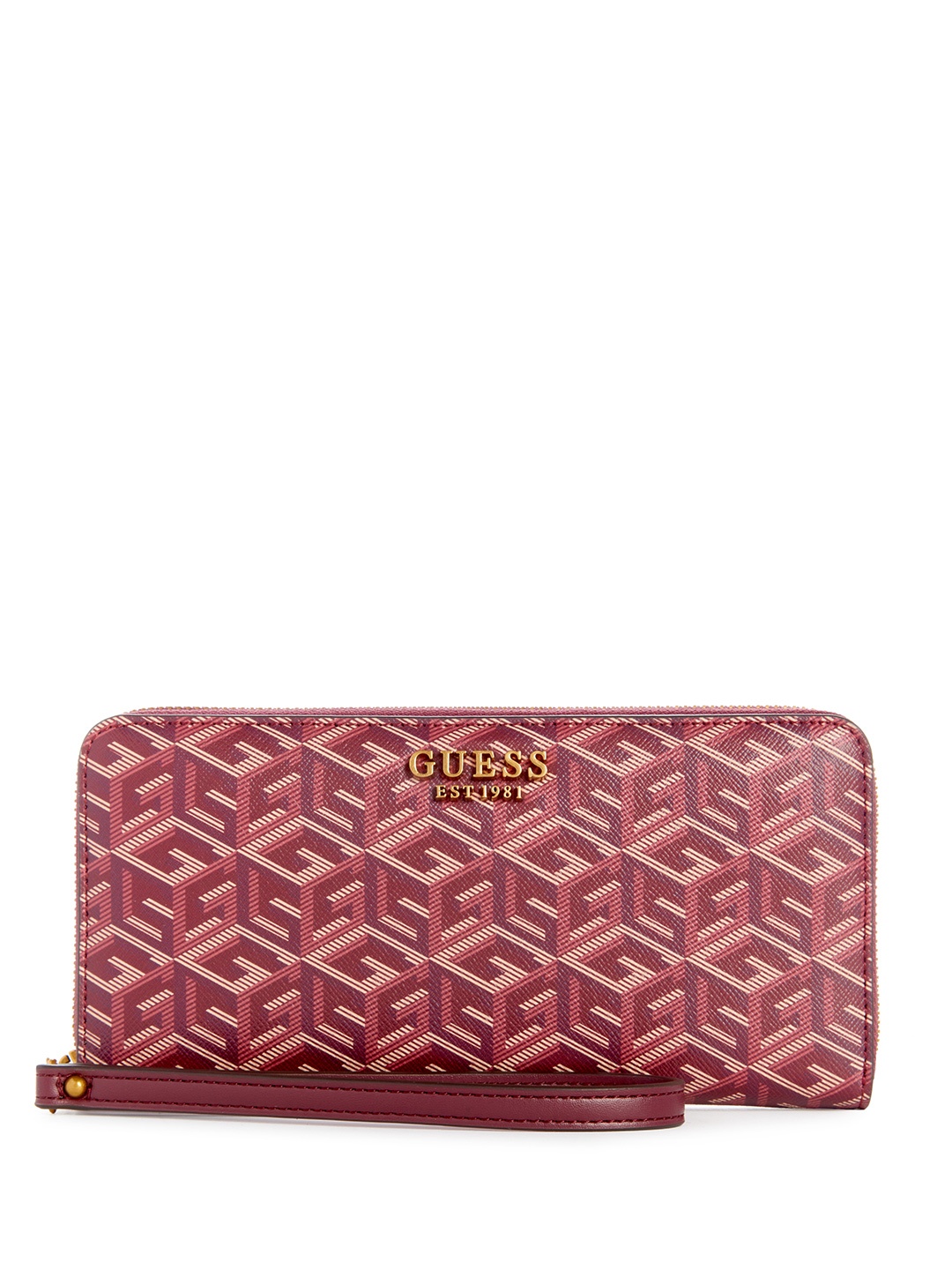 

GUESS Brand Logo Printed Zip Around Wallet, Maroon