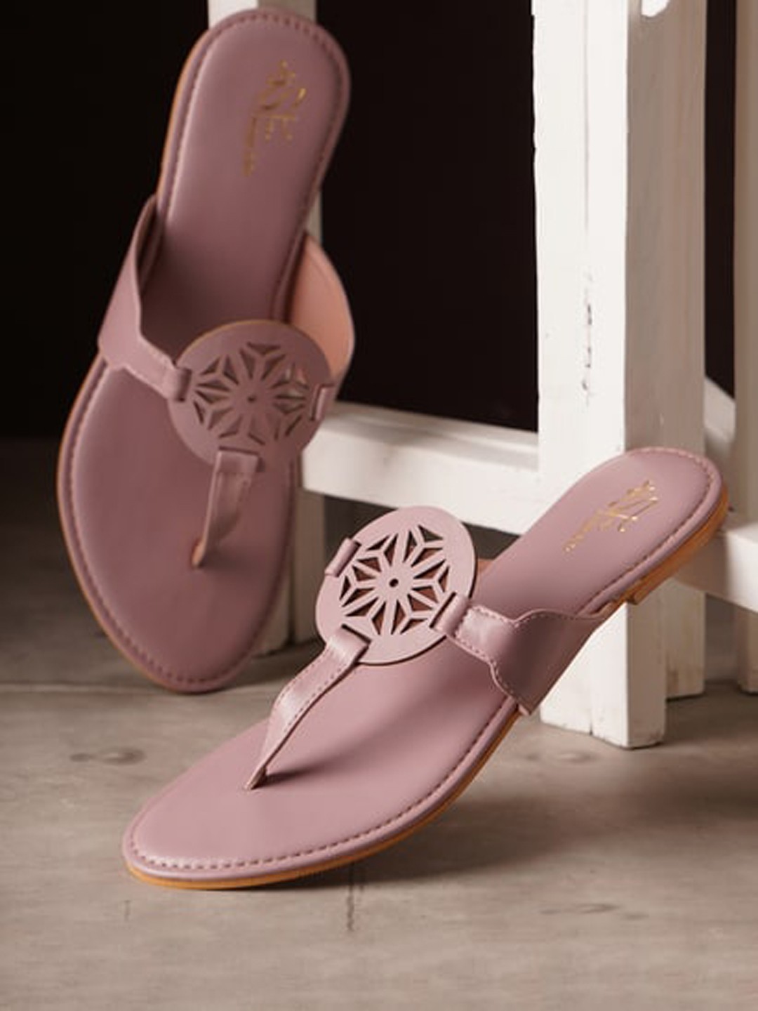 

THE WHITE POLE Laser Cuts Open Toe Flats, Pink